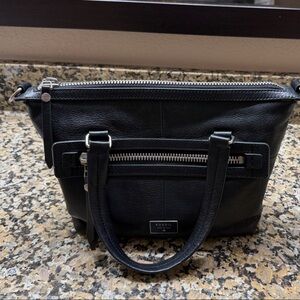 Fossil Black Leather Tote with Silver Hardware